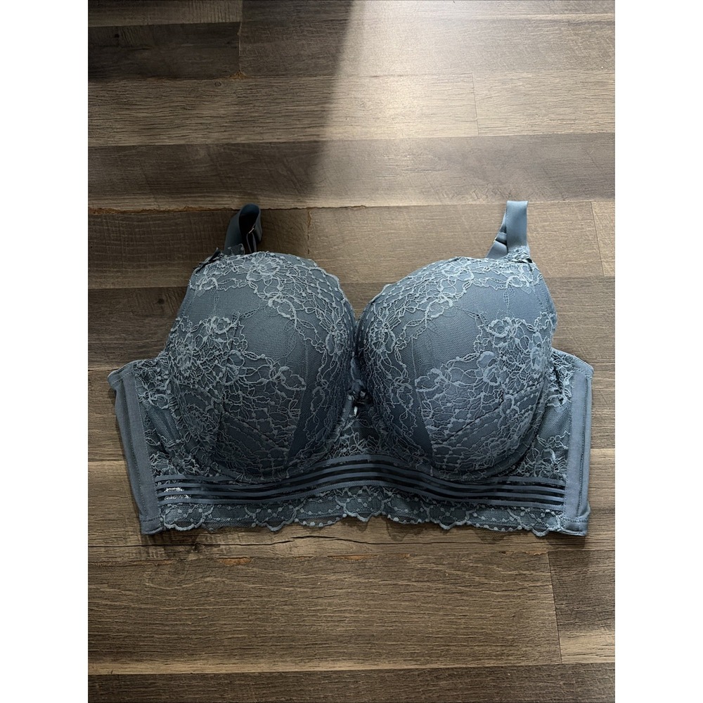 Cacique Lane Bryant Blue Lace Boost Plunge Bra Size 50D